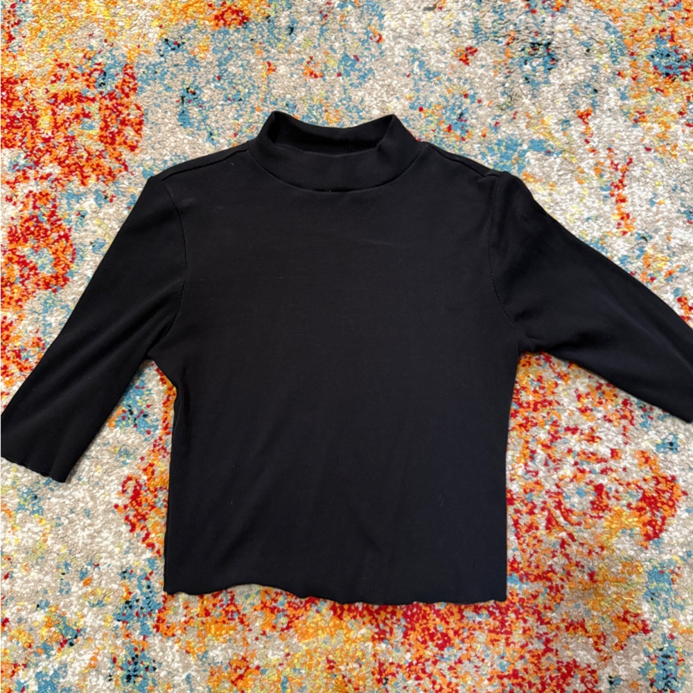 Zara Elegant Black Cropped Half Sleeve Mock Neck Knit Top